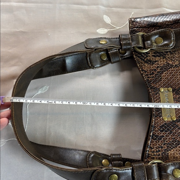 Y2K Billabong Brown Snake-Print Shoulder Bag with Leather Trim Woman Medium Size - Picture 13 of 14